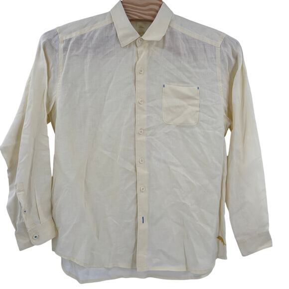 Tommy Bahama Mens Large Solid Yellow 100% Linen Long Sleeve Button Up Shirt - Picture 3 of 5